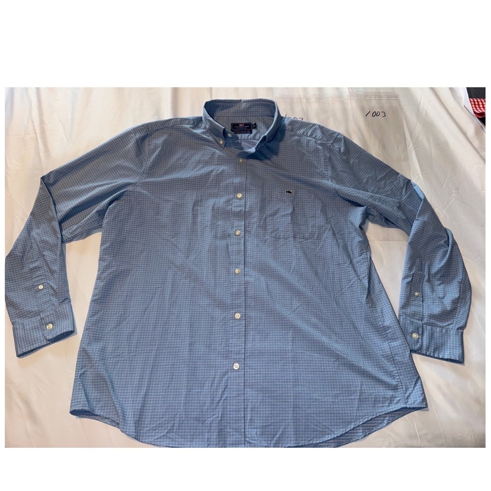Vineyard Vines Performance Classic Fit Tucker Shirt Blue Gingham Mens XL
